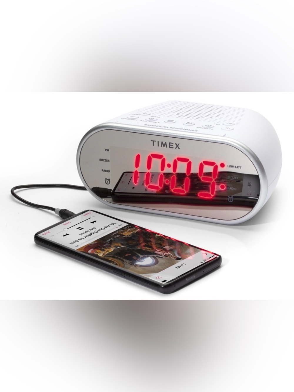 Timex White Alarm Clock with Red LED Display